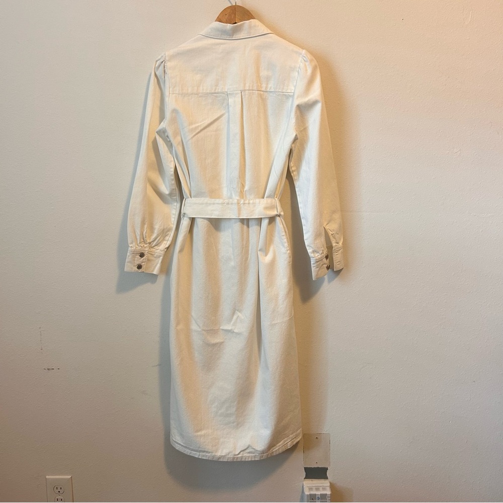 ZARA M Women’s Cotton Linen Blend Elegant Cream Button-Down Denim Belted Dress - Picture 11 of 12
